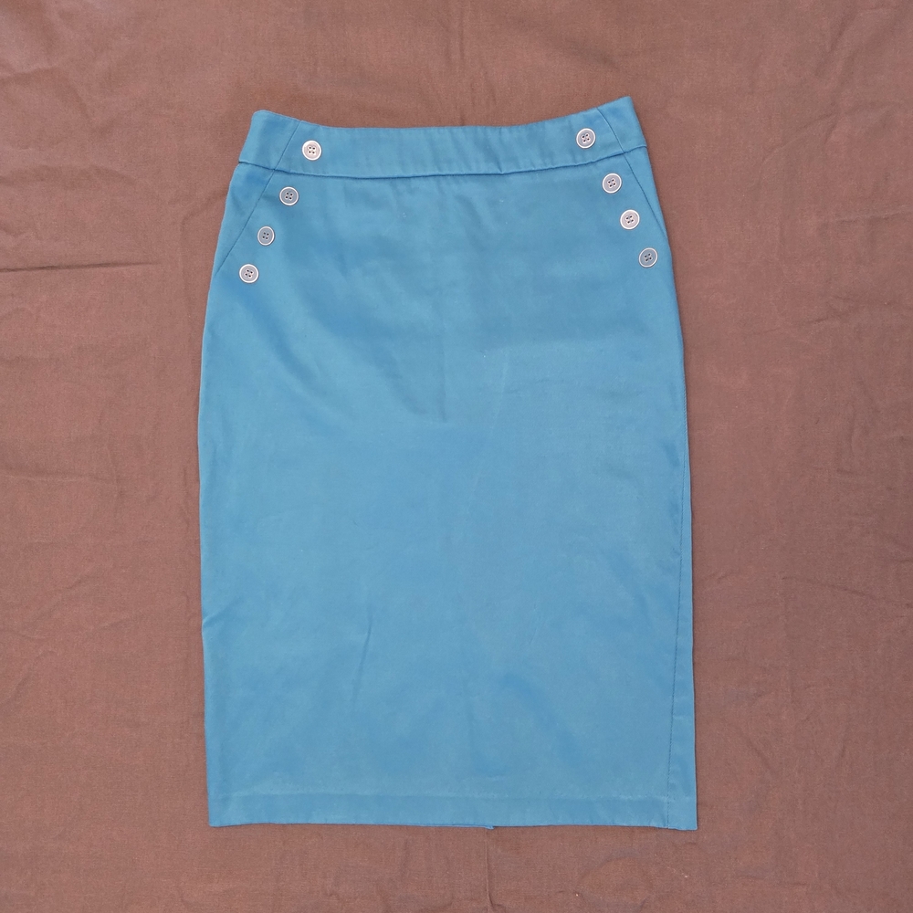 Turquoise Pencil Skirt with Button Detail
